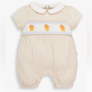 JoJo Maman Bebe Lion Embroidered Smocked Baby Romper 18-24 Months